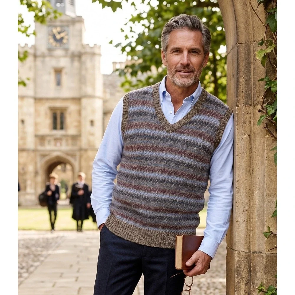 Vintage McGregor Wool Blend V-Neck Sweater Vest Mens Large Cable Knit USA Preppy